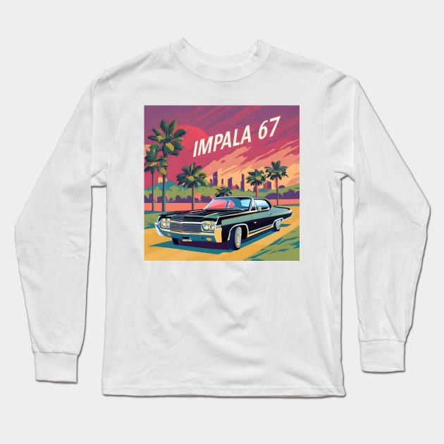 Impala 67 With Sunset Long Sleeve T-Shirt by culturageek
